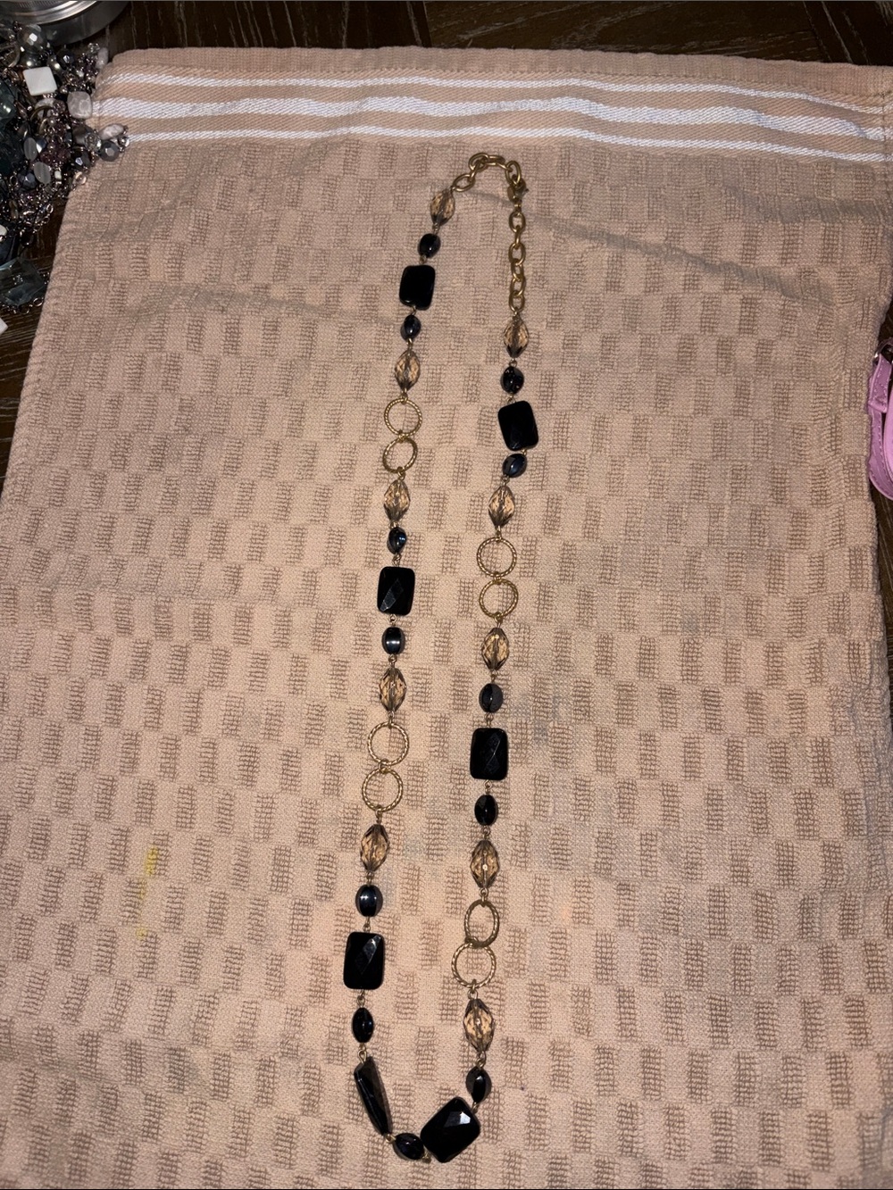 Lia Sophia - Gold and Black Beaded Long Necklace - Women Jewelry
